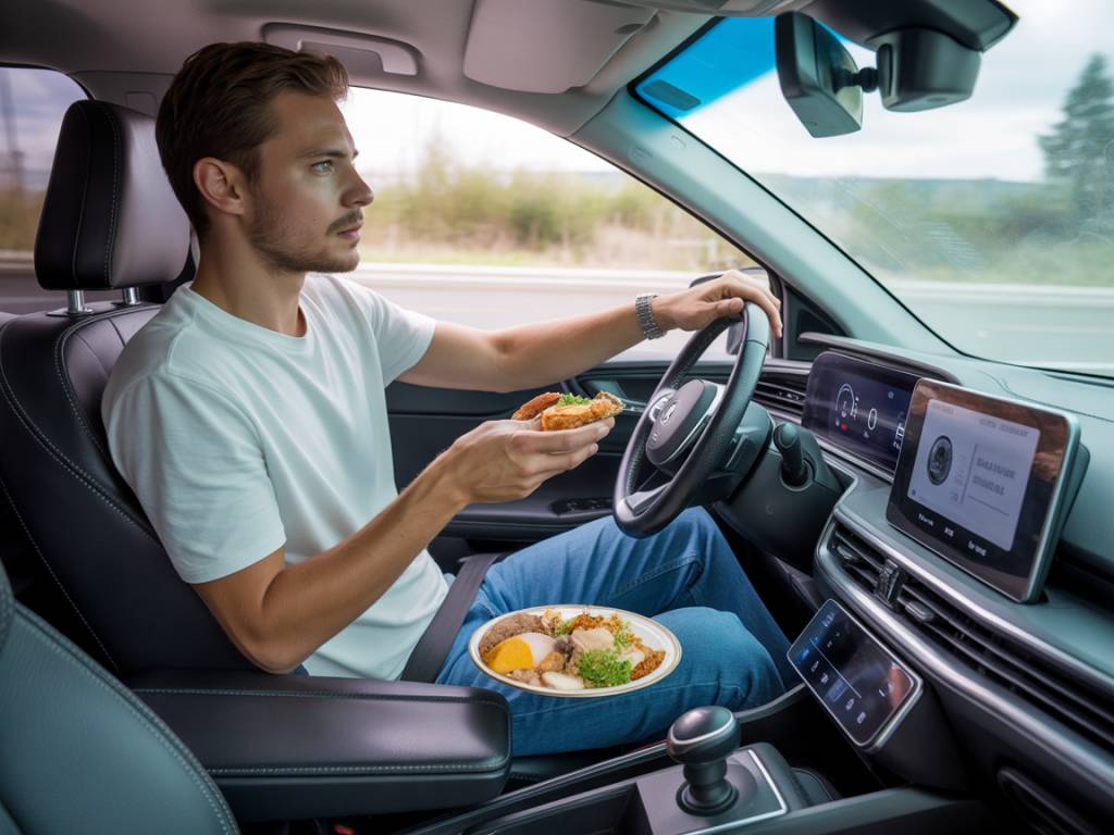 Manger en conduisant amende : ce que dit le Code de la route